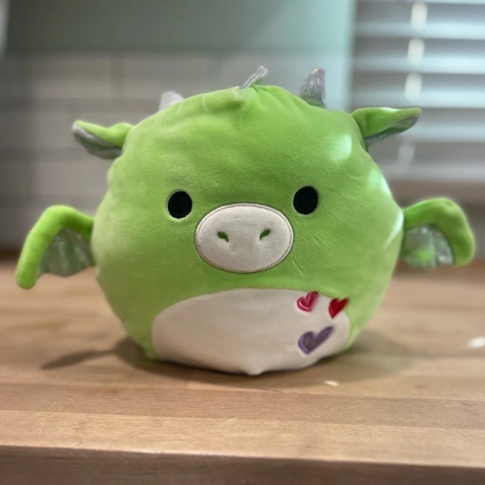 Retired Kellytoy Squishmallows 8” Desmund The Green Dragon 2021 Valentine Plush - Picture 2 of 7